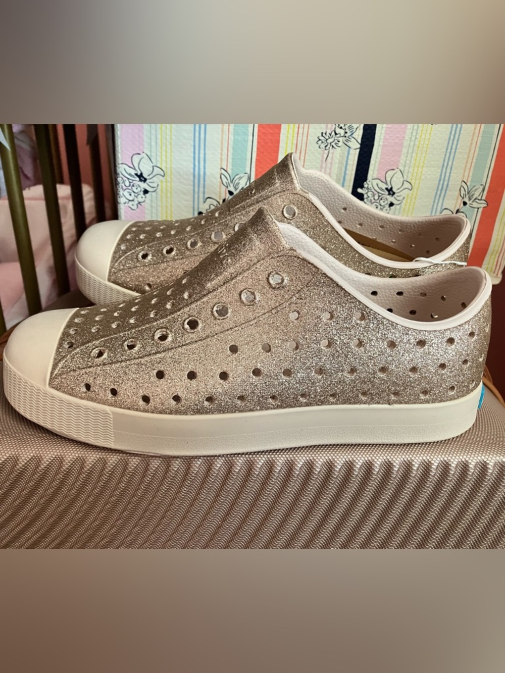 Native Shoes Kids Glitter Slip-On Sneakers in Rose Gold